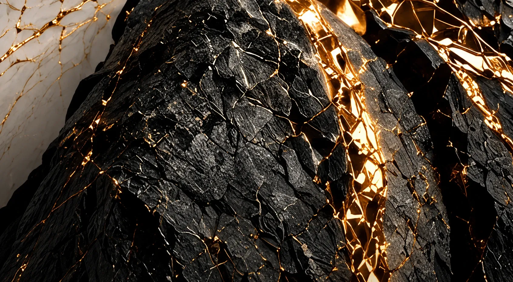 Dark stone split by veins of gold